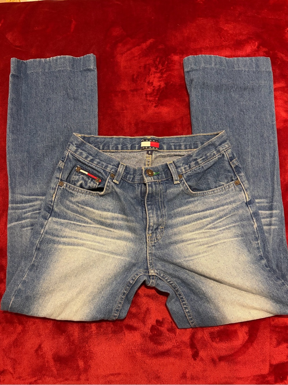 Vintage 2002 Y2K Tommy Jeans Hipster Flare Optic Wash Denim - Size 3